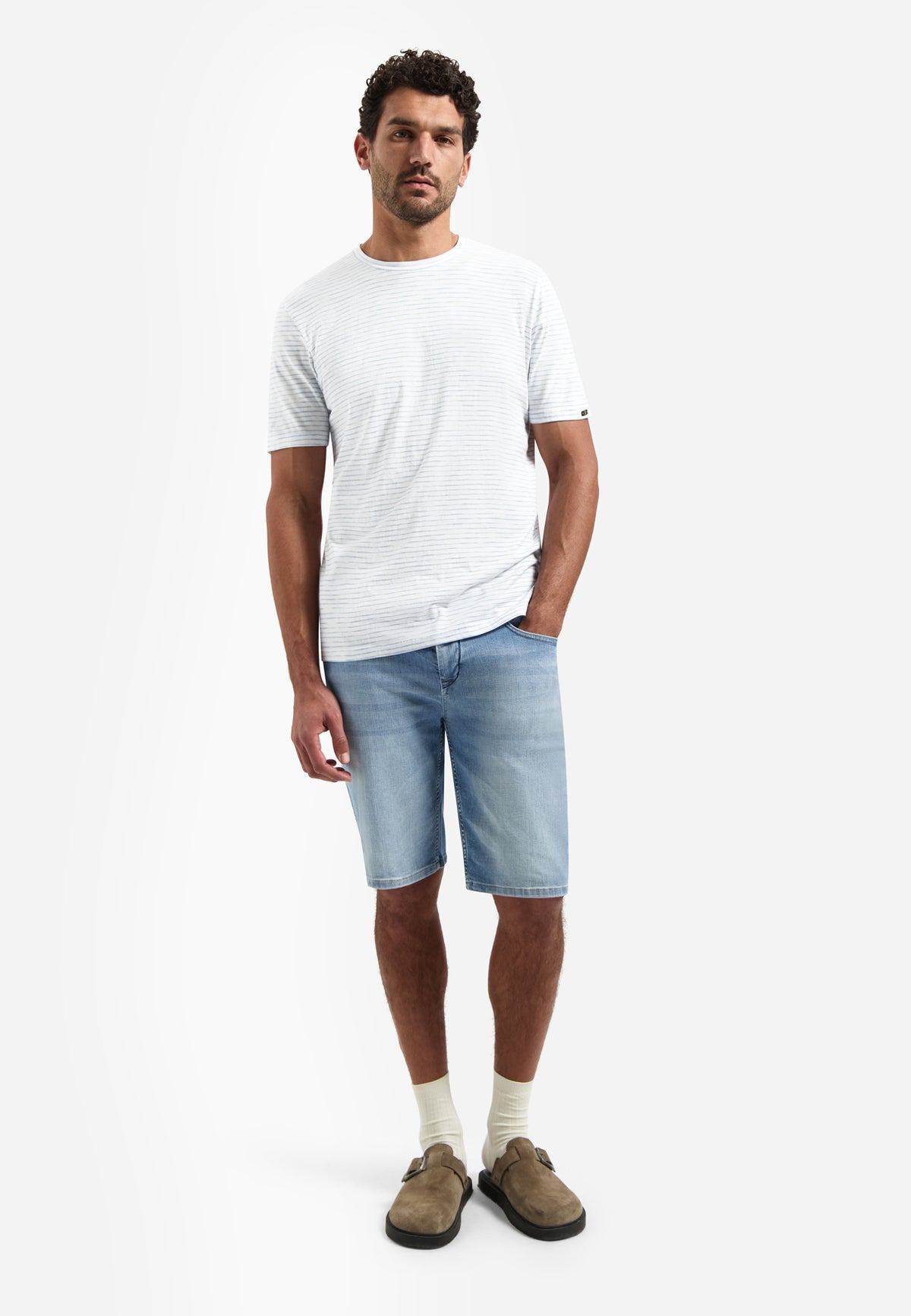 No Excess Striped Crewneck Tee - Blue