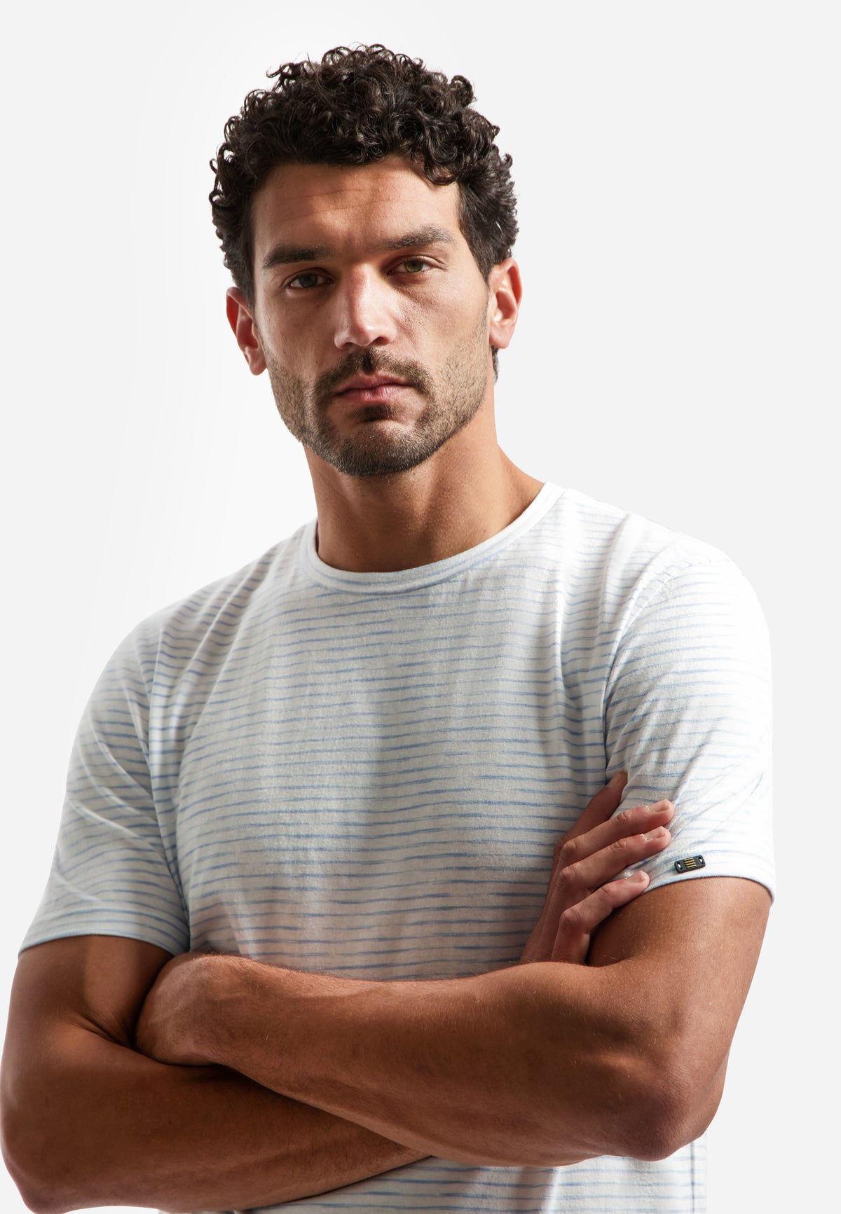No Excess Striped Crewneck Tee - Blue
