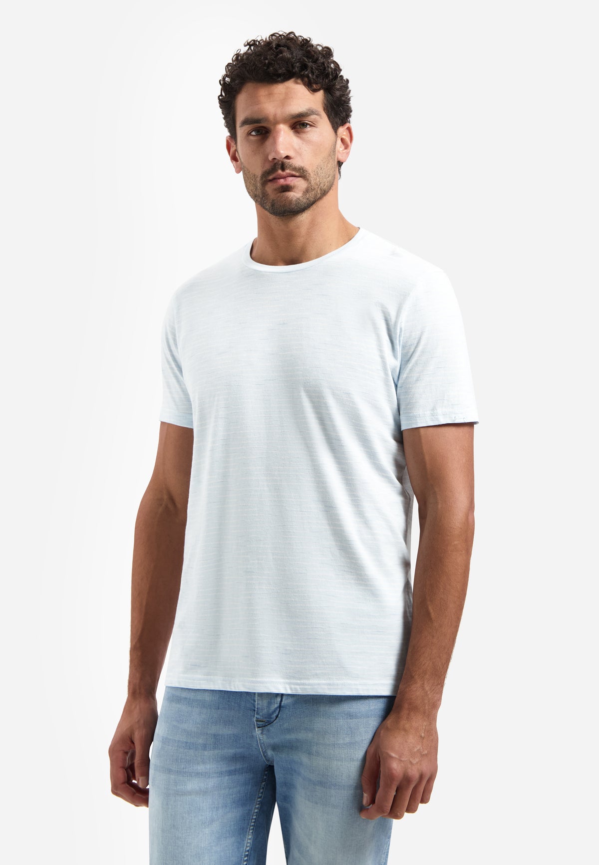 No Excess Striped Crewneck Tee - Sky