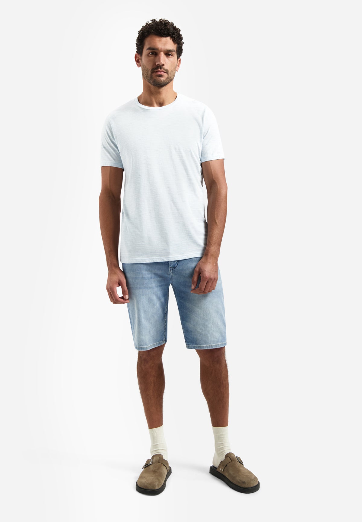 No Excess Striped Crewneck Tee - Sky