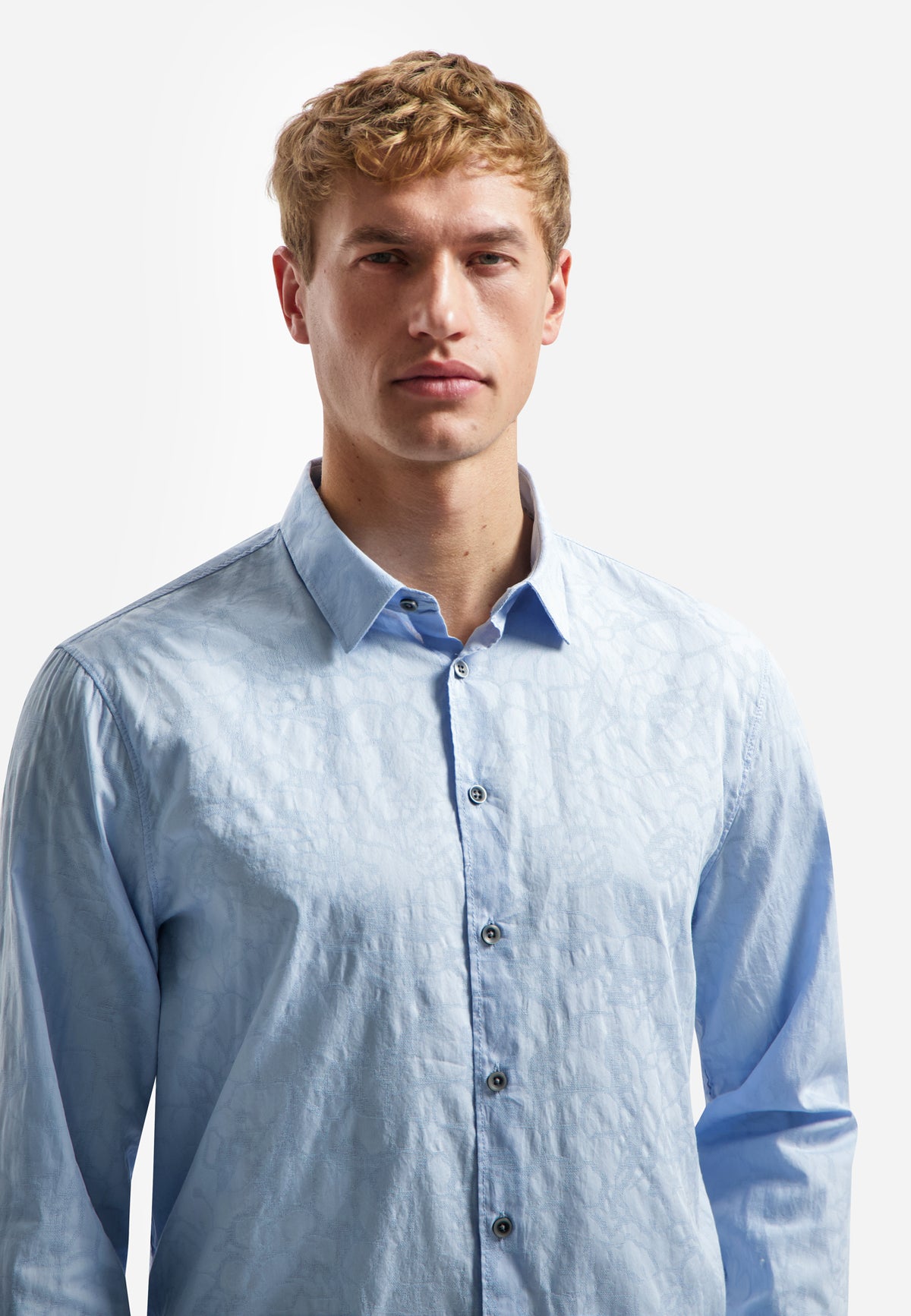 No Excess Long Sleeve Shirt: Jacquard Print - Blue
