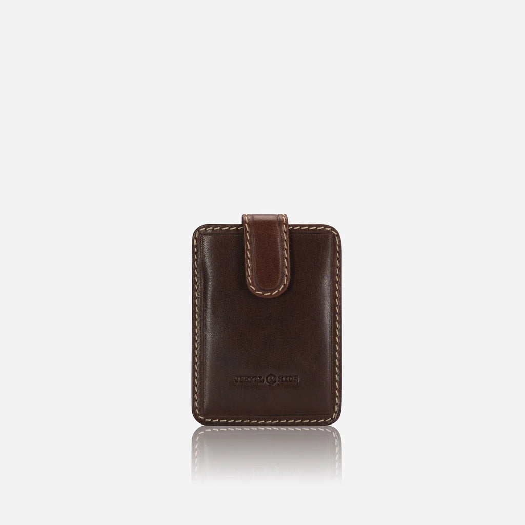 Compact Tab Pull Leather Wallet - Mocha