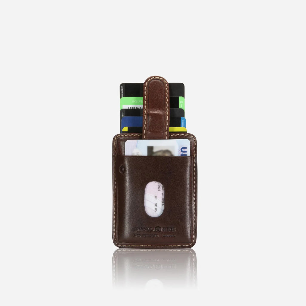 Compact Tab Pull Leather Wallet - Mocha