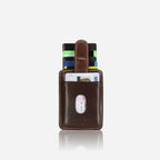 Compact Tab Pull Leather Wallet - Mocha