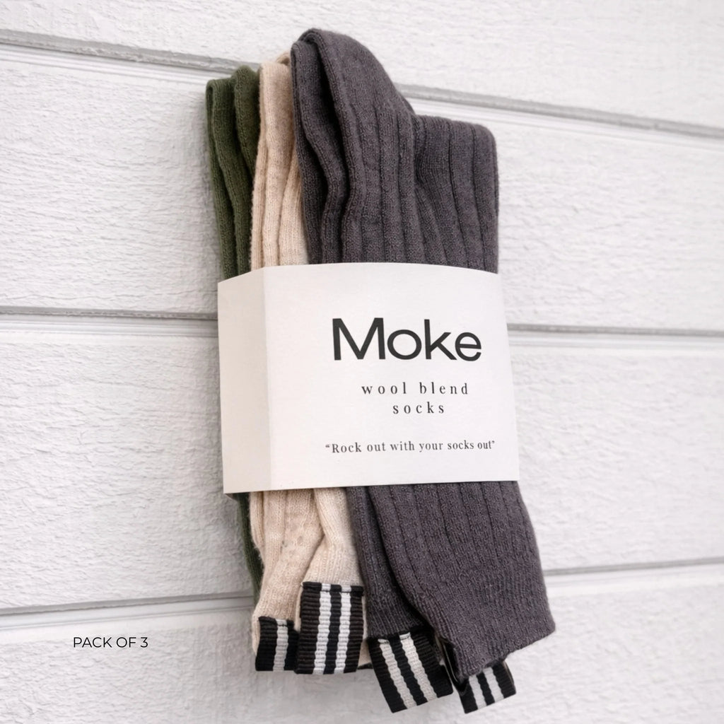 Moke: Lily Wool Blend Socks -Blush/ Bonsai/ Cocoa Powder