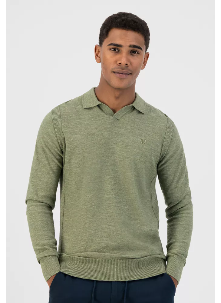 Dstrezzed Long Sleeved Polo Oil Green Melange