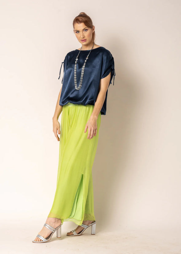 Gia Silk Pants in Lime Splice