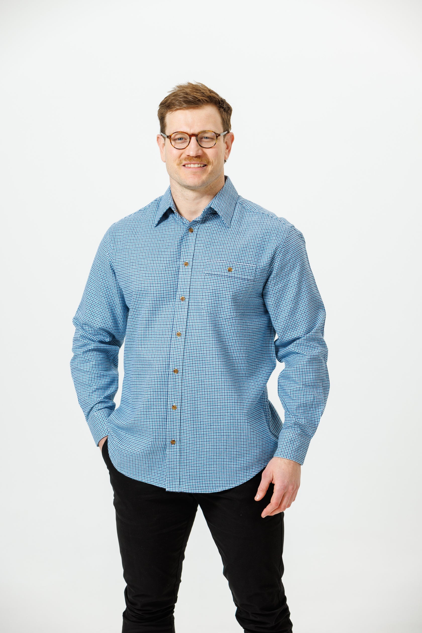 Vonnella Long Sleeve Shirt : Large Houndstooth - Teal