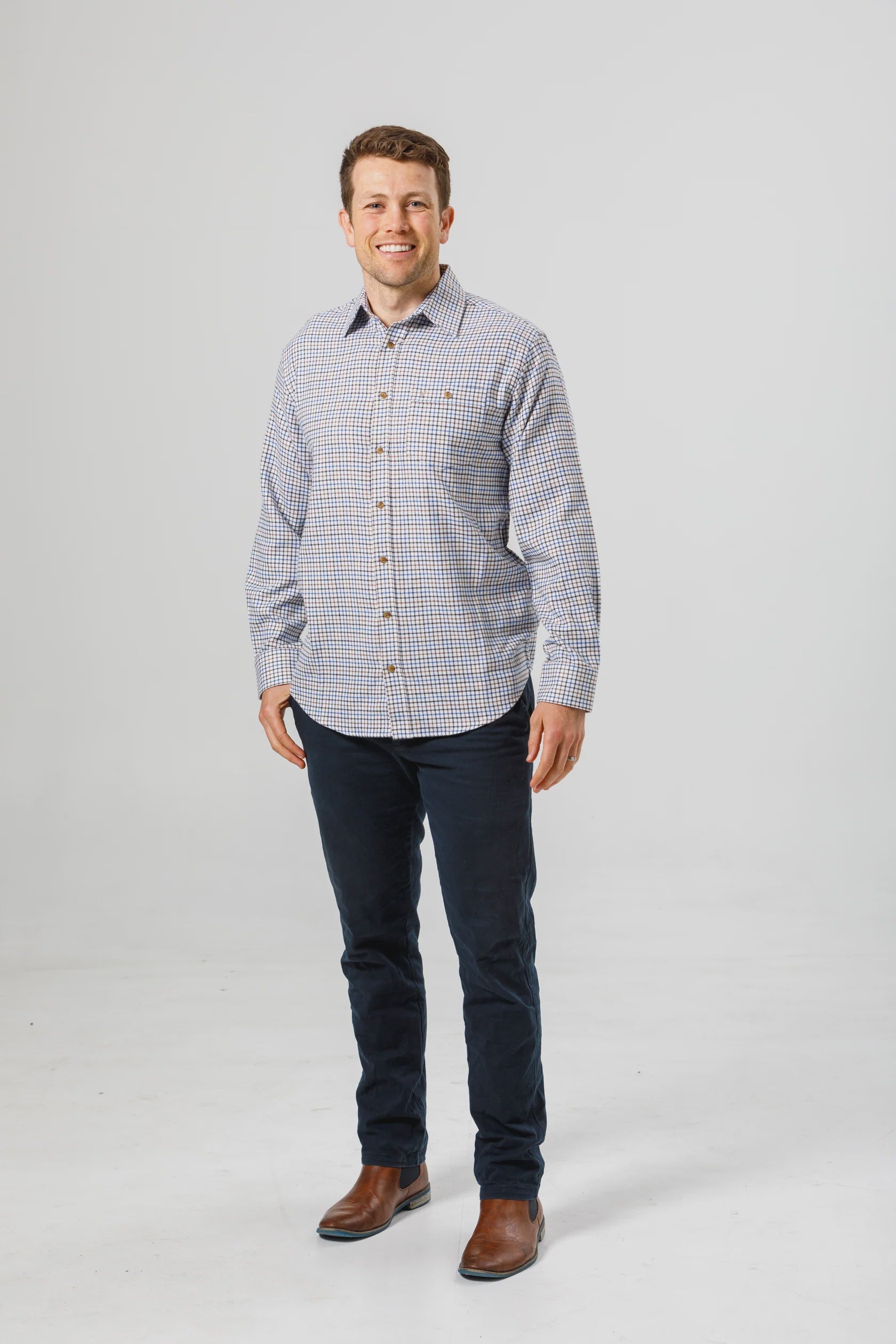 Vonnella Long Sleeve Shirt : White Checked - Taupe