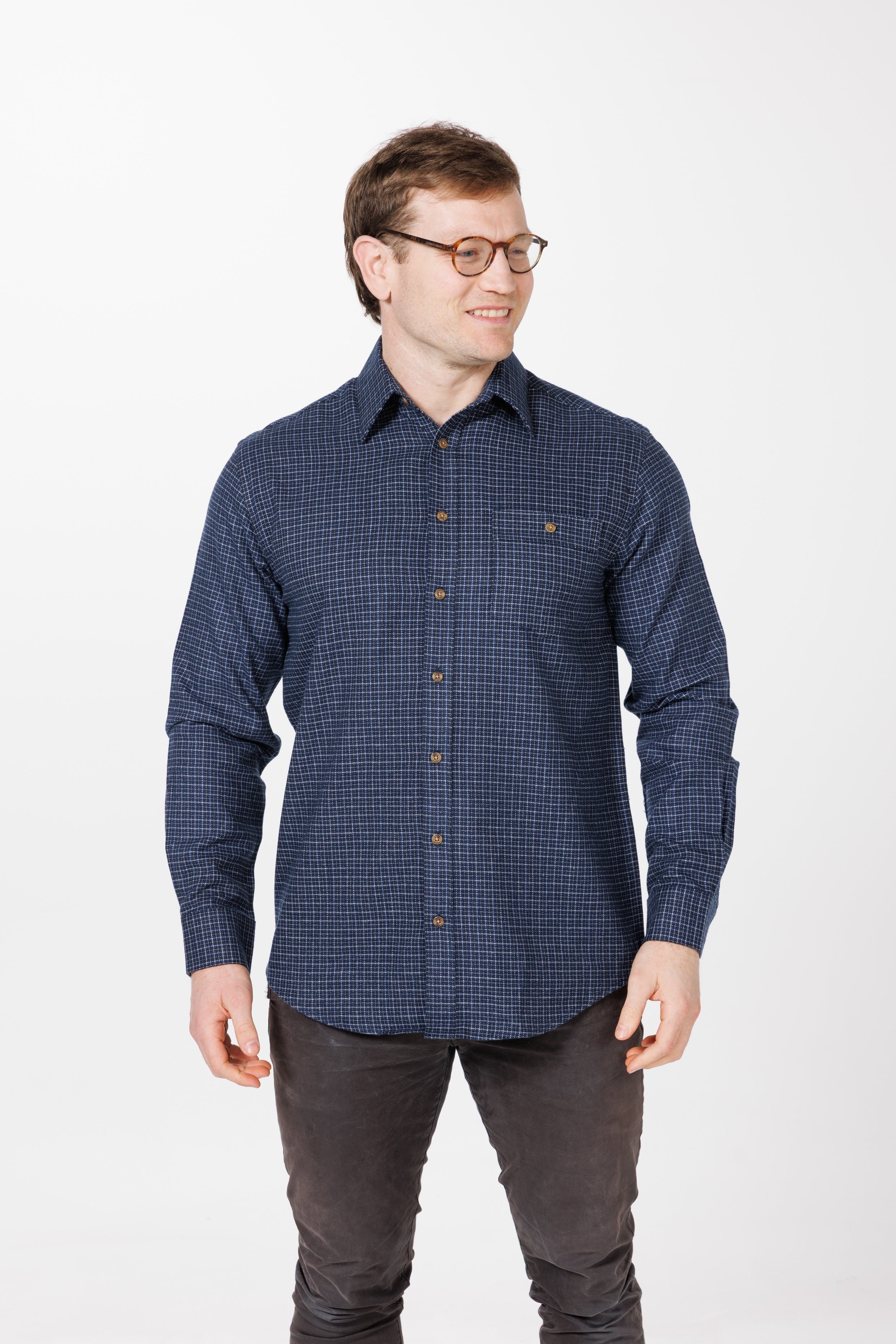 Vonnella Long Sleeve Shirt : Micro Check - Navy