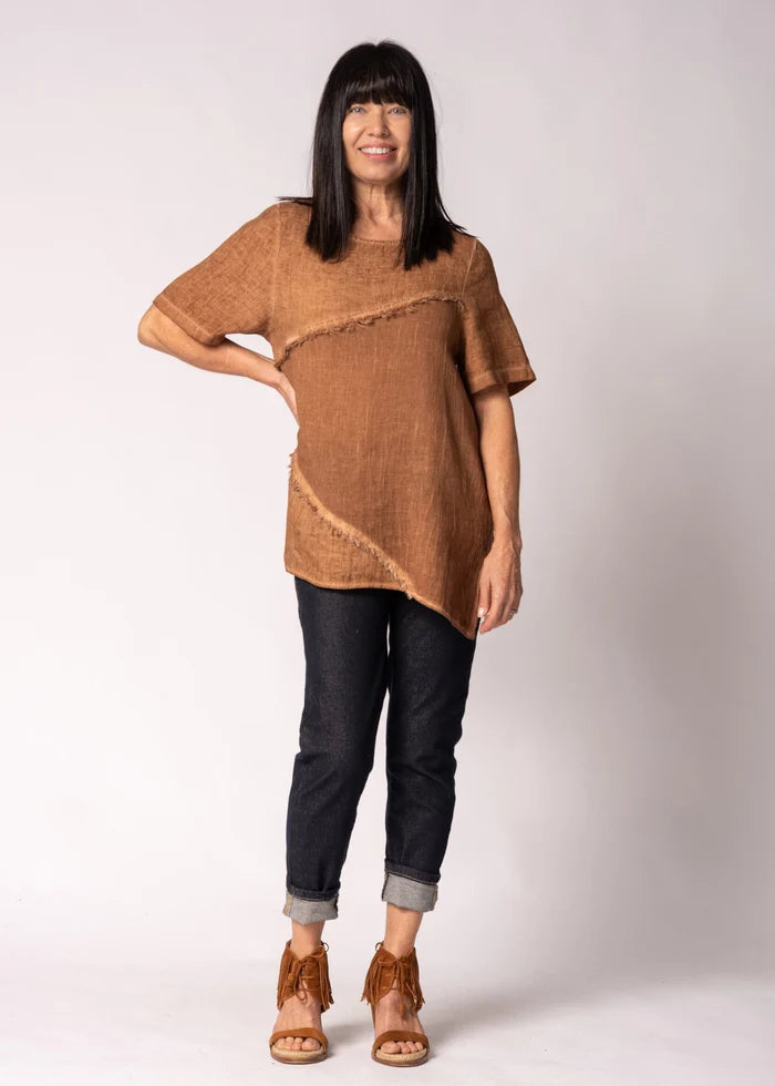 Valoria Linen Top in Burnt Toffee