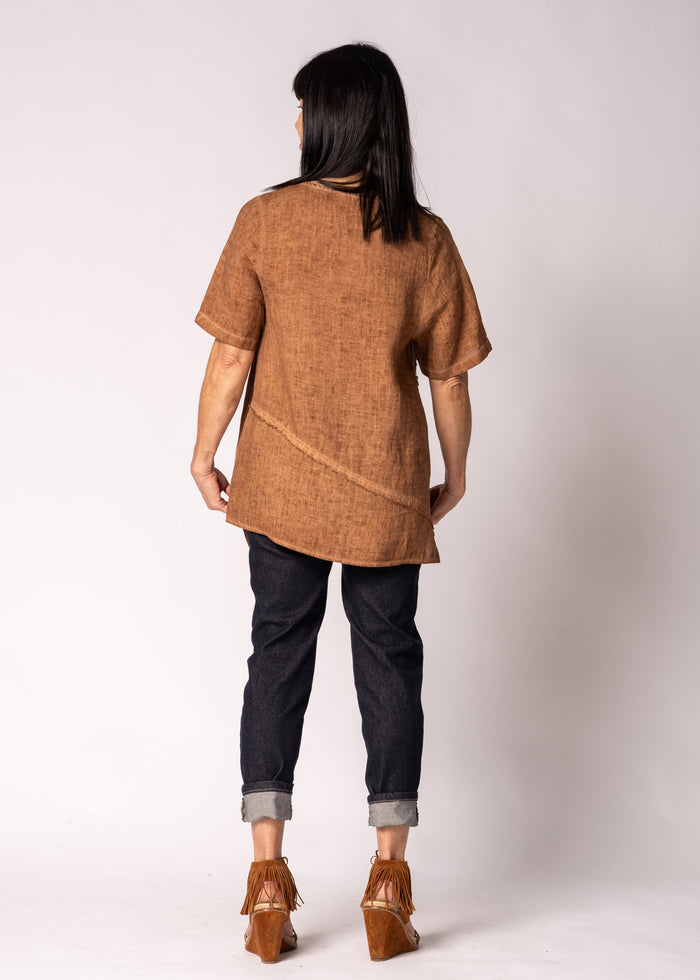 Valoria Linen Top in Burnt Toffee