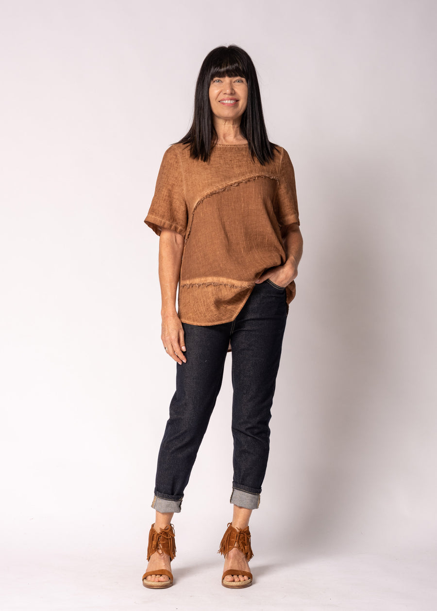 Valoria Linen Top in Burnt Toffee