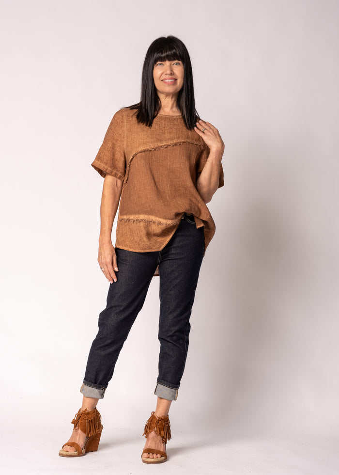 Valoria Linen Top in Burnt Toffee