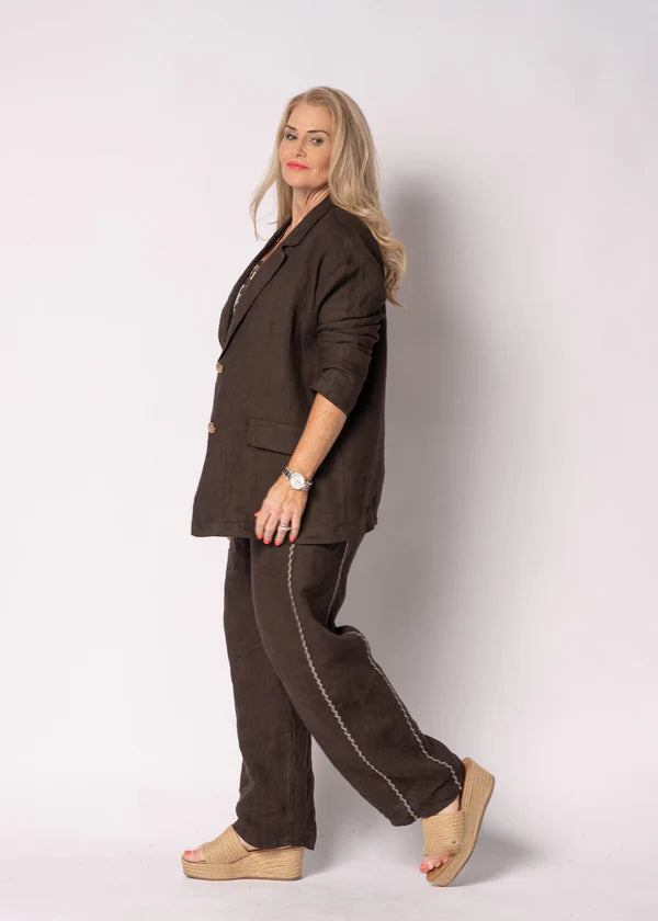 Liza Linen Jacket in Chocolate Truffle