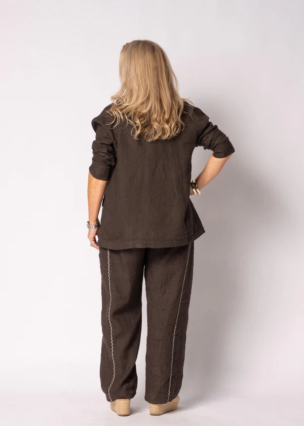 Liza Linen Jacket in Chocolate Truffle