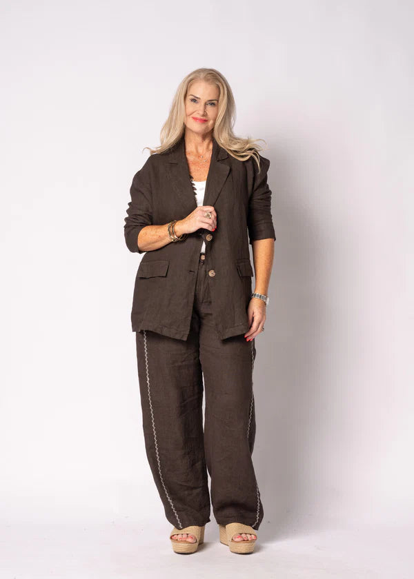 Liza Linen Jacket in Chocolate Truffle