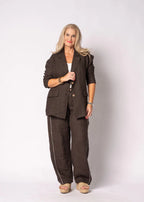 Liza Linen Jacket in Chocolate Truffle