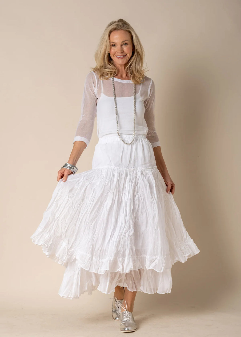 Aurelia Organza Embroidered Skirt in Cream