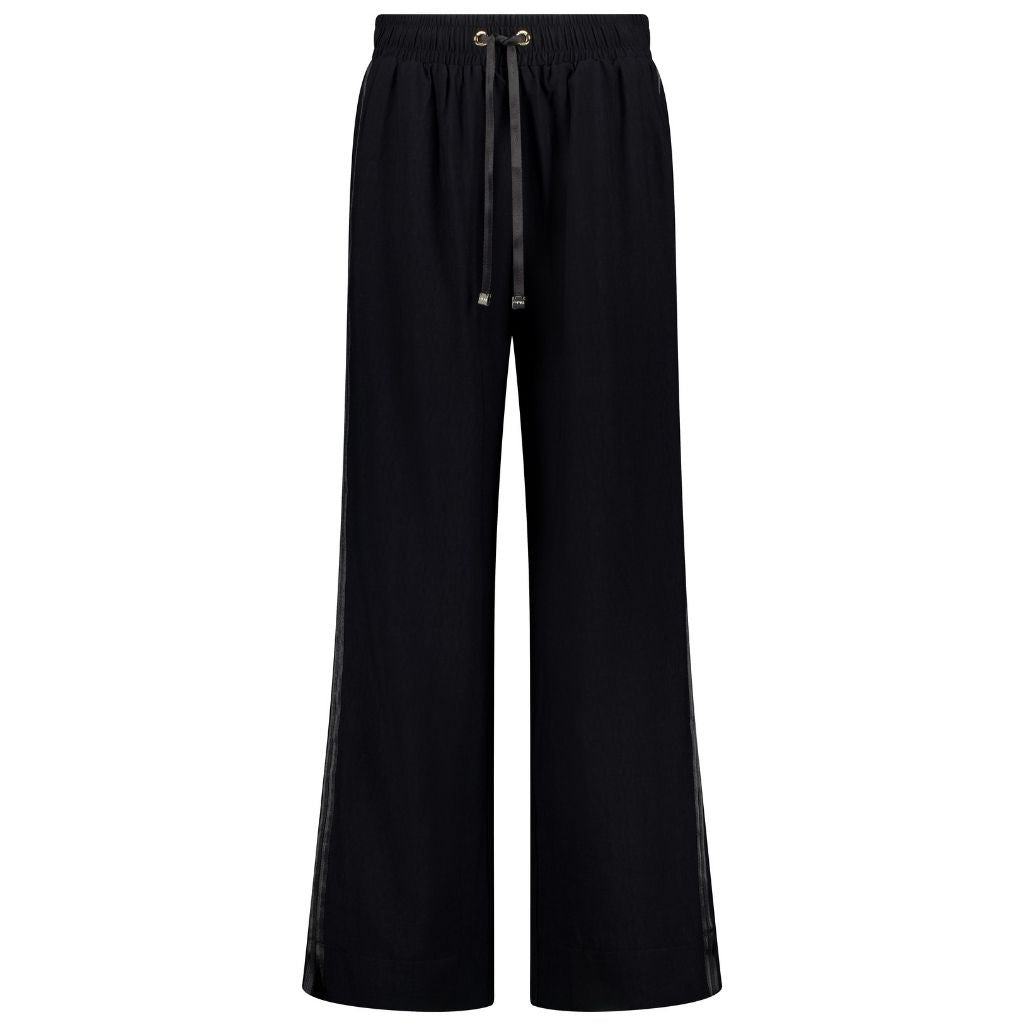 Moke: Indiana Wide Leg Pant - Black & Black Satin