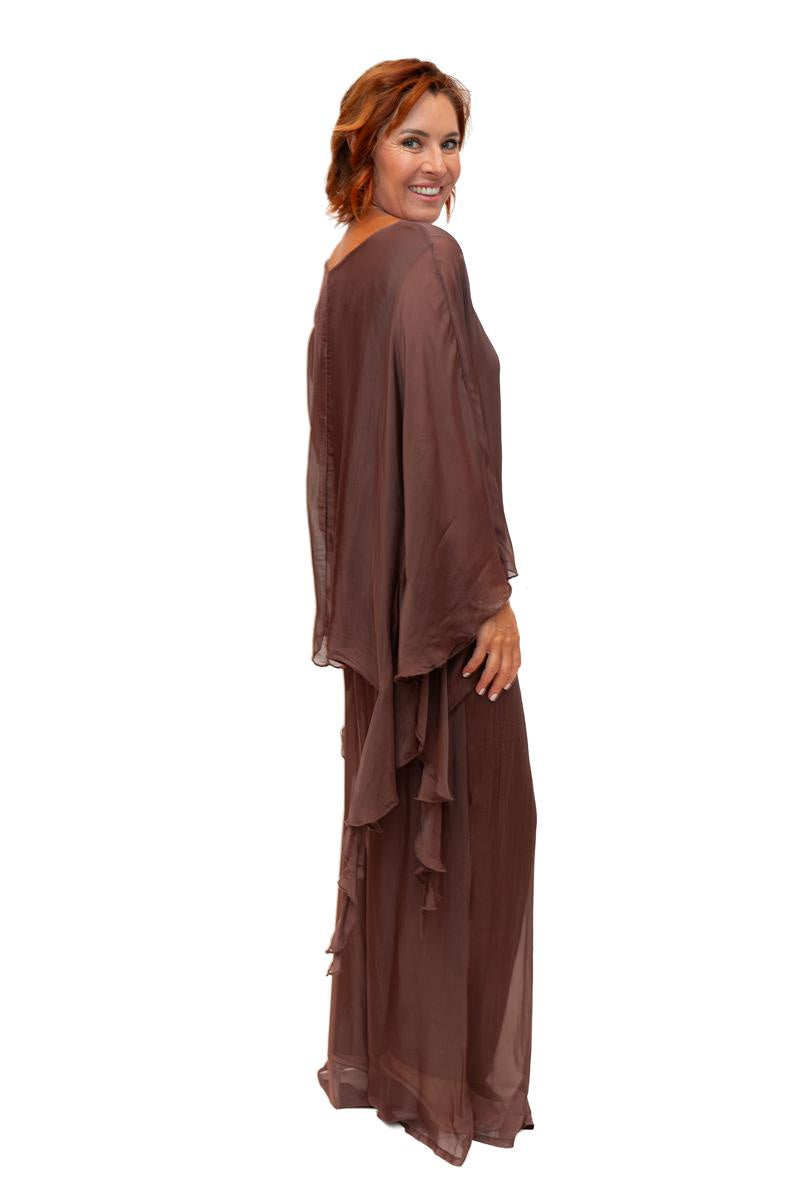 The Italian Closet: Adeline Silk Pant- Choc