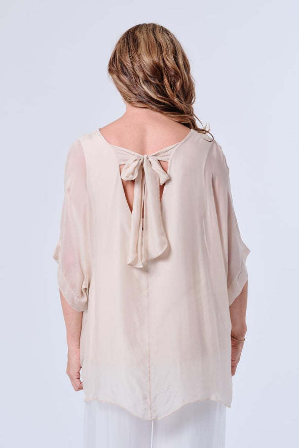 The Italian Closet: Bowtiful Silk batwing with bow back - Beige