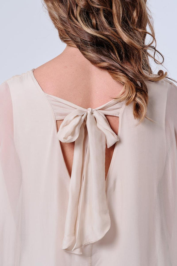 The Italian Closet: Bowtiful Silk batwing with bow back - Beige