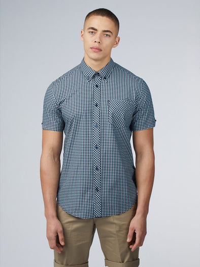 Ben Sherman Short Sleeve Shirt: Gingham - Petrol Blue