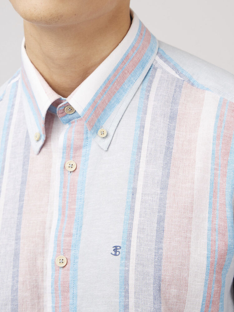 Ben Sherman Short Sleeve Shirt: Multi Stripe - Dusky Blue