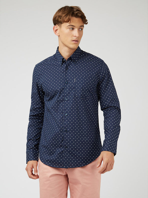 Ben Sherman Long Sleeve Shirt: Polka Dot - Midnight