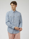 Ben Sherman Long Sleeve Shirt: Textured Blue Denim