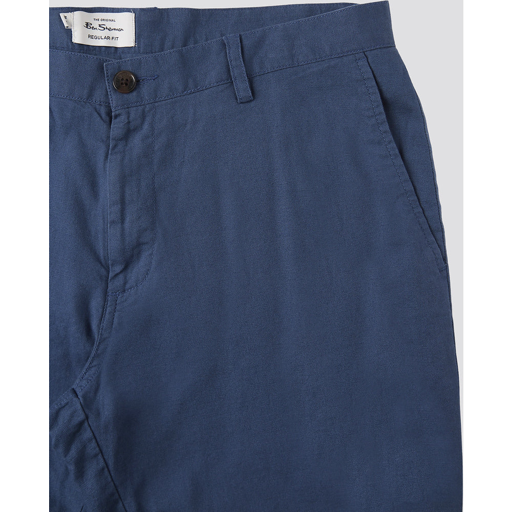 Ben Sherman Cotton & Linen Shorts - Blue Denim