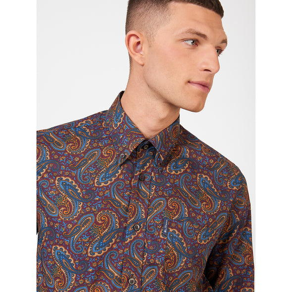 Ben Sherman Long Sleeve Shirt: Paisley Print - Aubergine