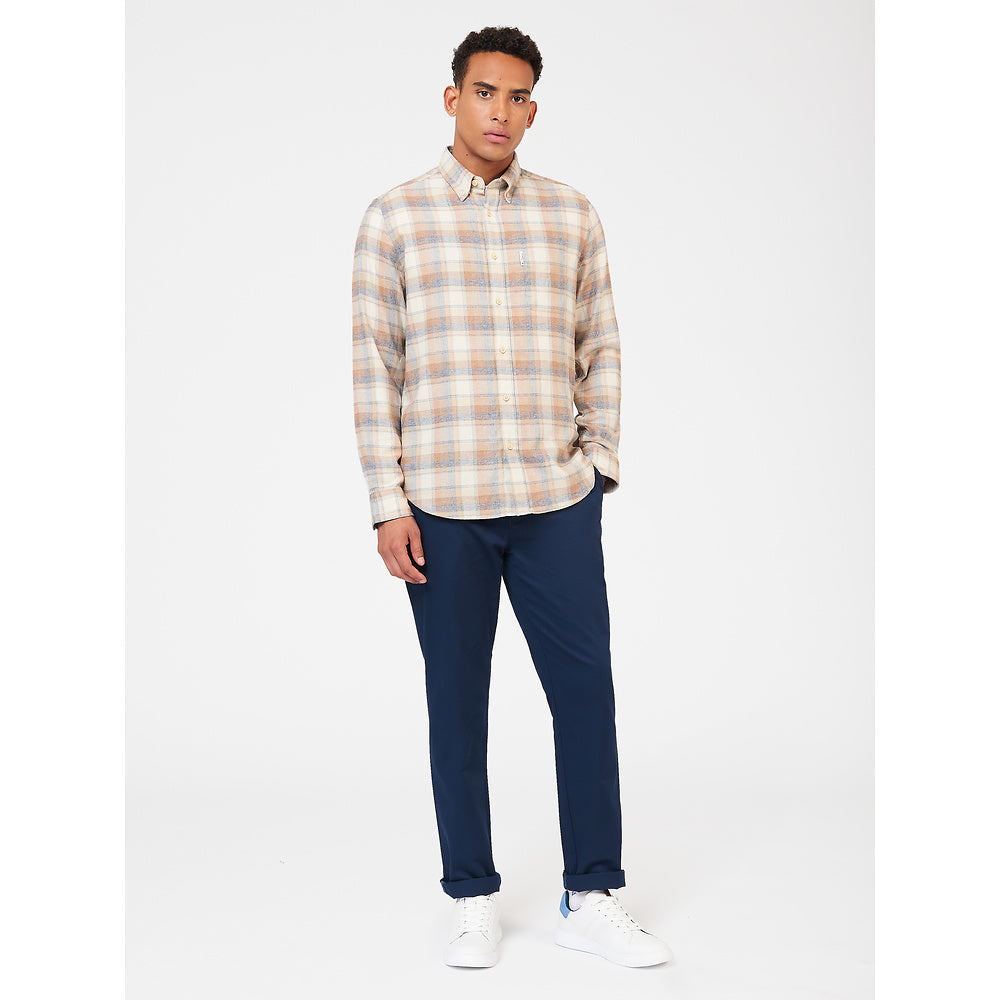 Ben Sherman Long Sleeve Shirt: Twisted Yarn Check - Sand