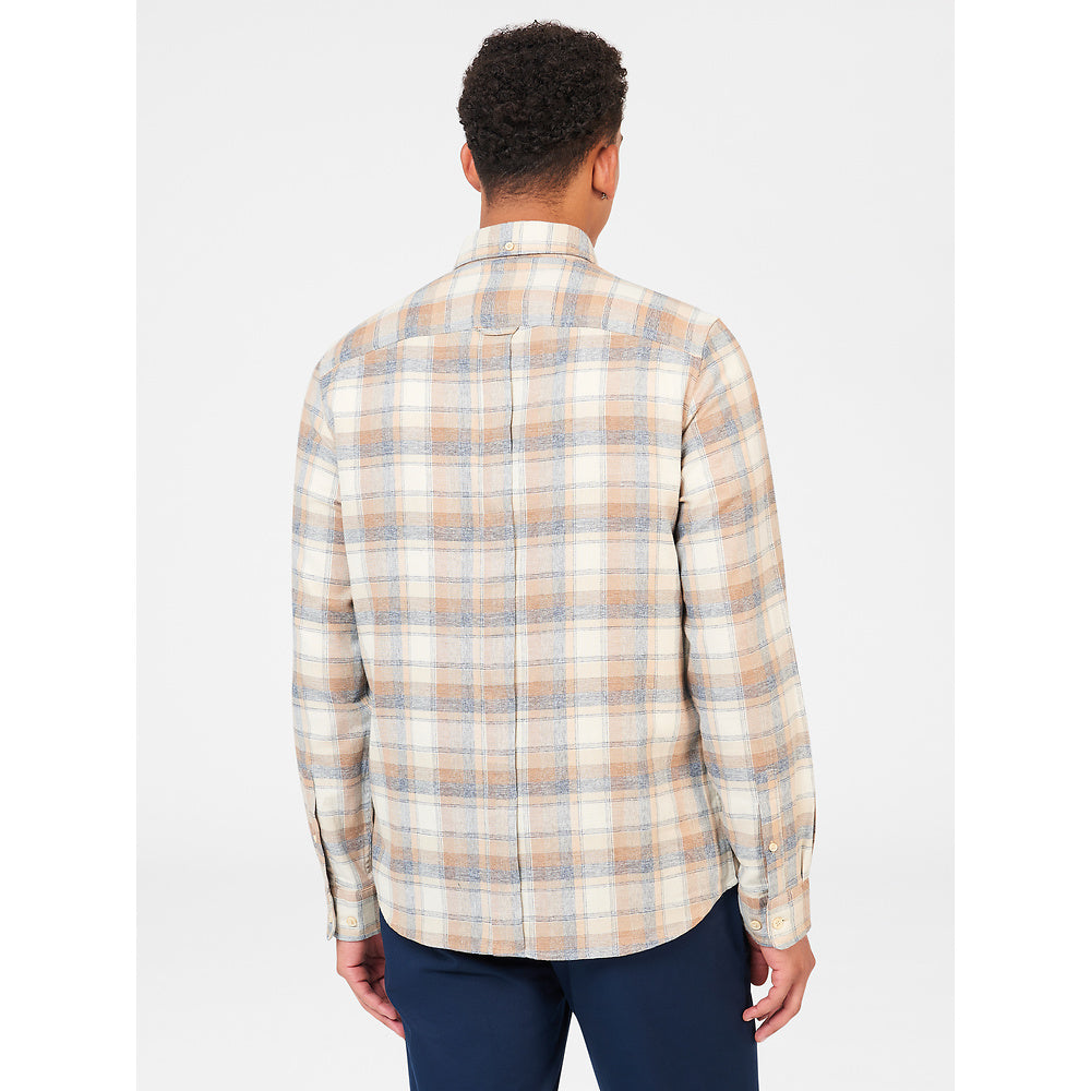Ben Sherman Long Sleeve Shirt: Twisted Yarn Check - Sand
