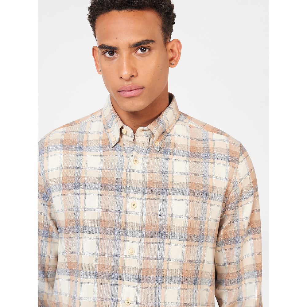Ben Sherman Long Sleeve Shirt: Twisted Yarn Check - Sand
