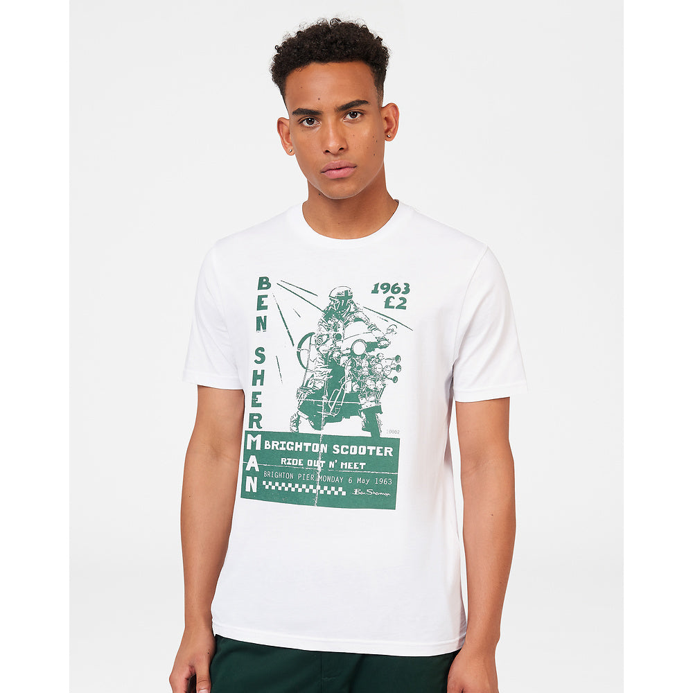 Ben Sherman Graphic Tee: Scooter Meet Vintage Poster - White