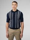 Ben Sherman Crinkle Cotton Polo - Stripe Dark Navy