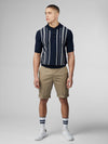 Ben Sherman Crinkle Cotton Polo - Stripe Dark Navy