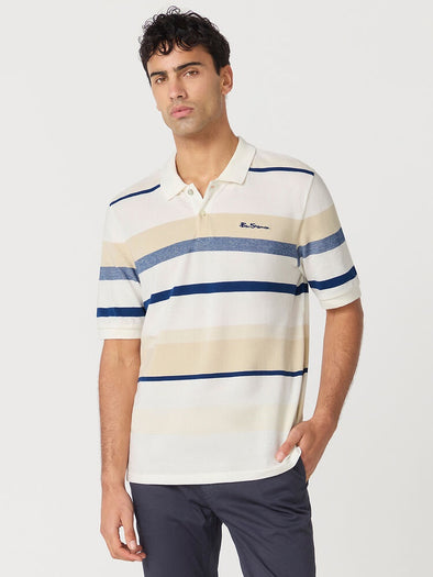 Ben Sherman Engineered Stripe Polo - Snow White