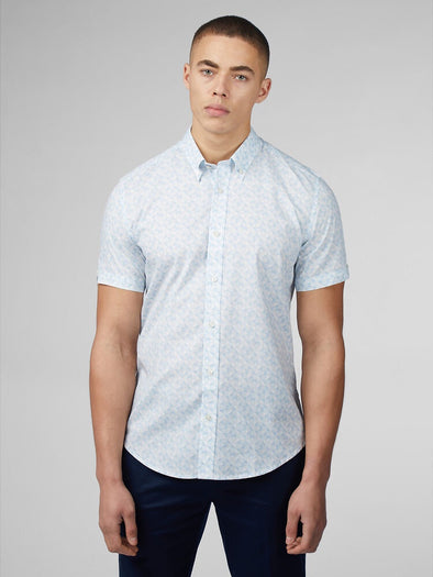 Ben Sherman Short Sleeve Shirt: Optic Geo Print - Snow White