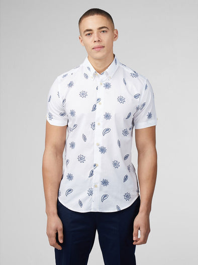 Ben Sherman Short Sleeve Shirt: Floral Print - Snow White