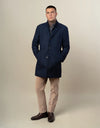 Compton Herringbone Overcoat - Navy