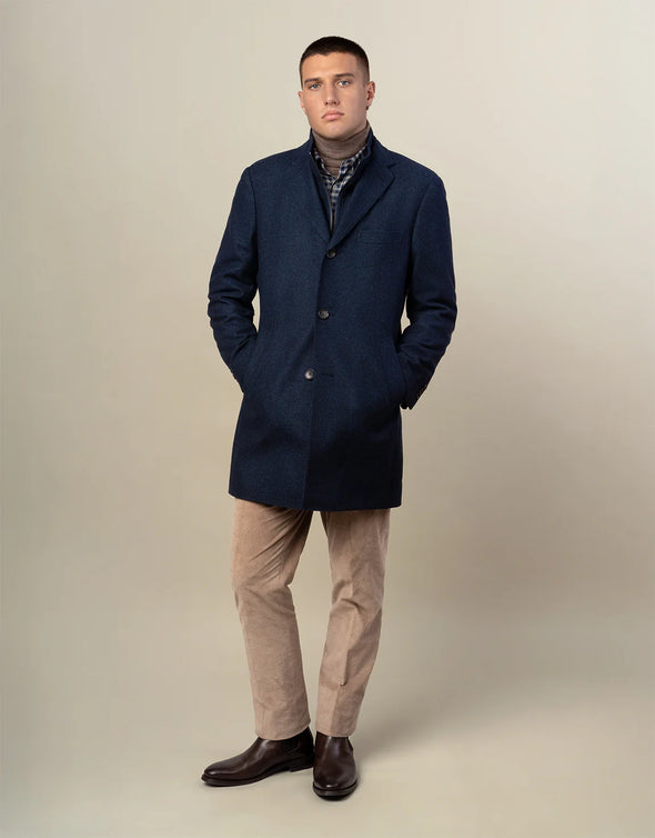 Compton Herringbone Overcoat - Navy