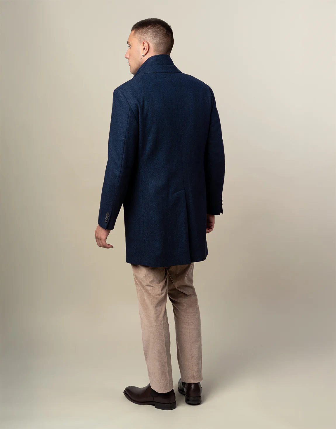 Compton Herringbone Overcoat - Navy
