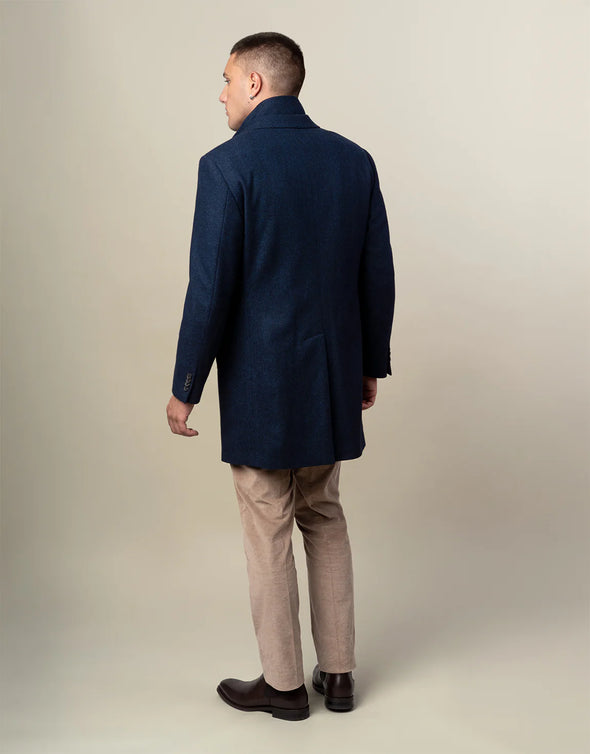 Compton Herringbone Overcoat - Navy