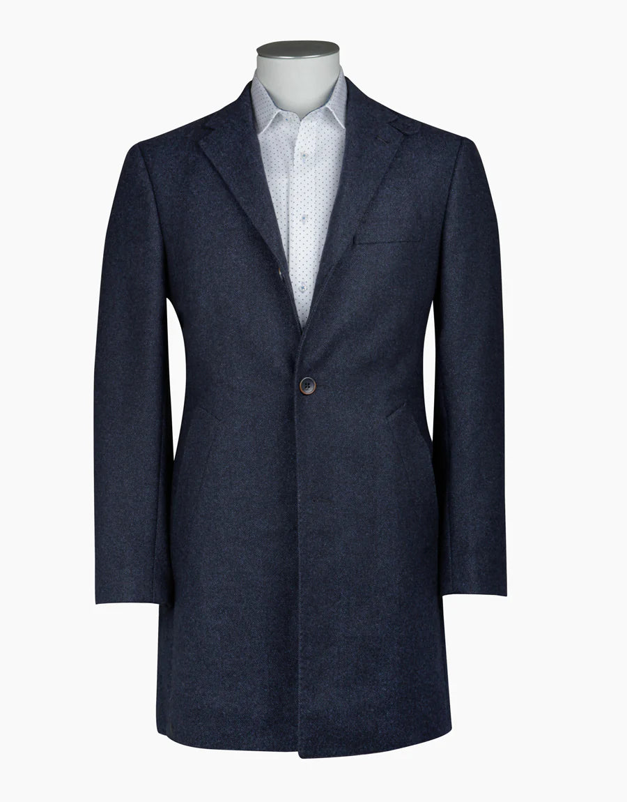 Compton Herringbone Overcoat - Navy