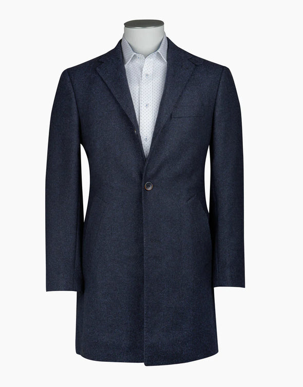 Compton Herringbone Overcoat - Navy