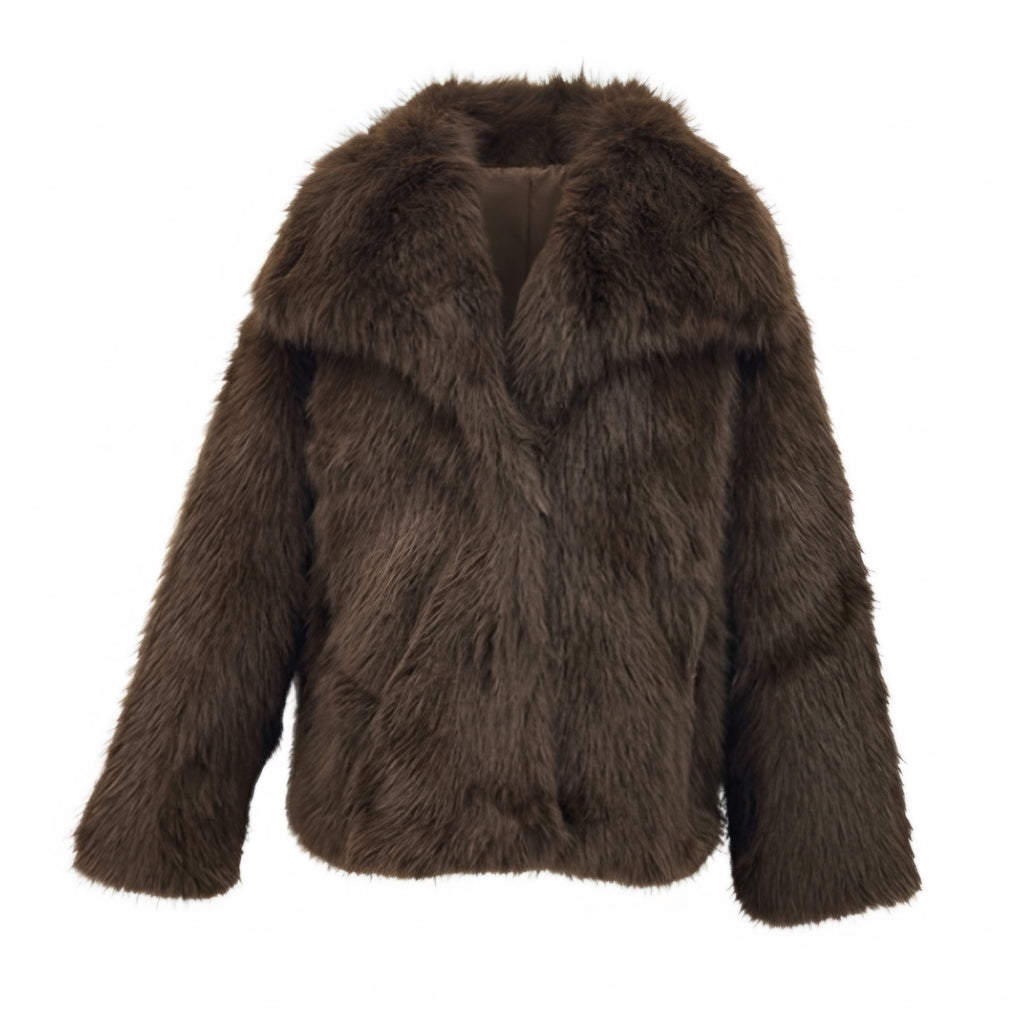 Convertible Lush Vegan Fur Jacket in Chocolate
