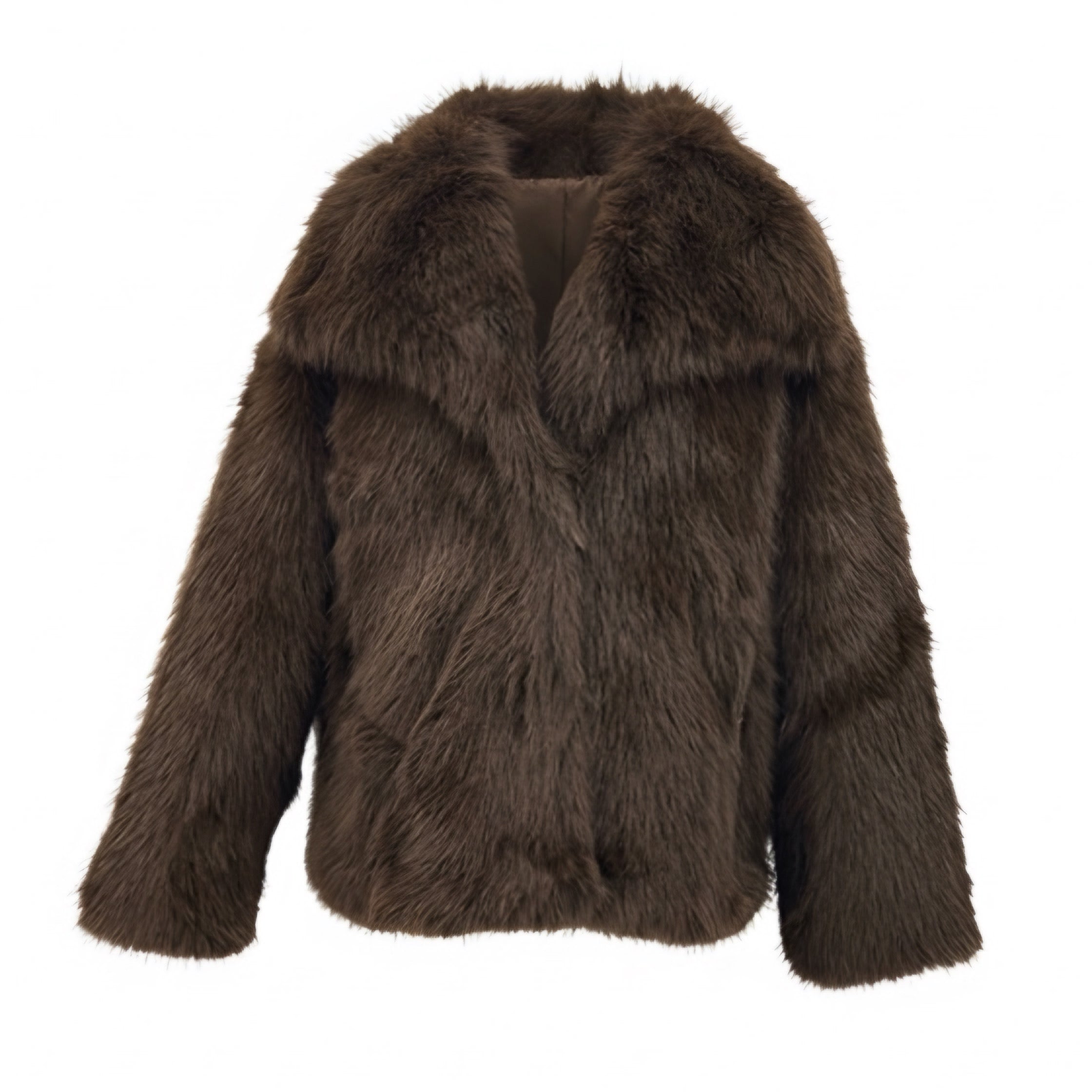 Convertible Lush Vegan Fur Jacket in Chocolate